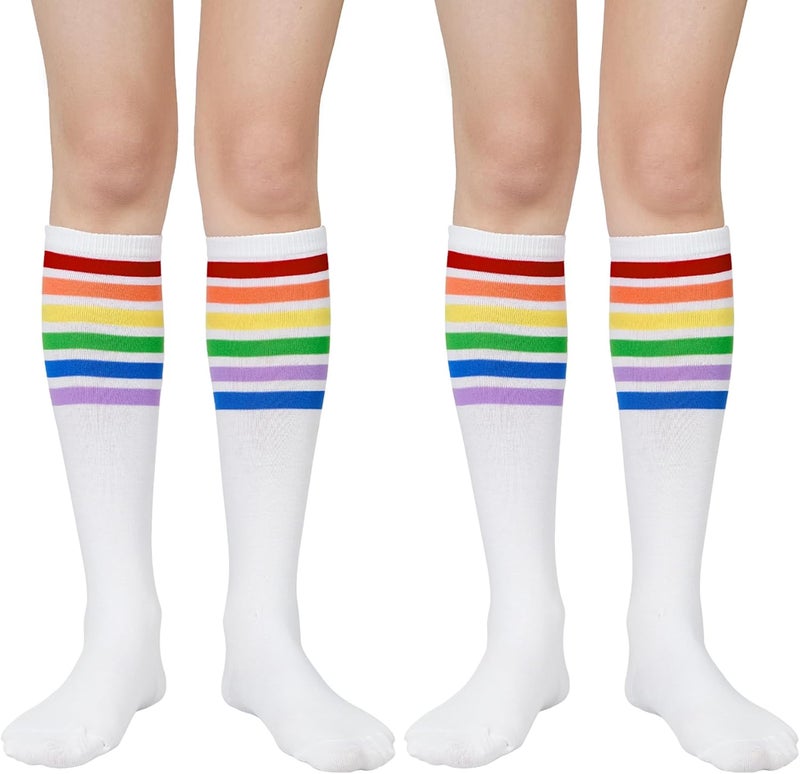Zando 2 Pairs Knee High Socks for Women Striped Long Tube Athletic Soccer Socks for Casual Outdoor Sport - Image 2